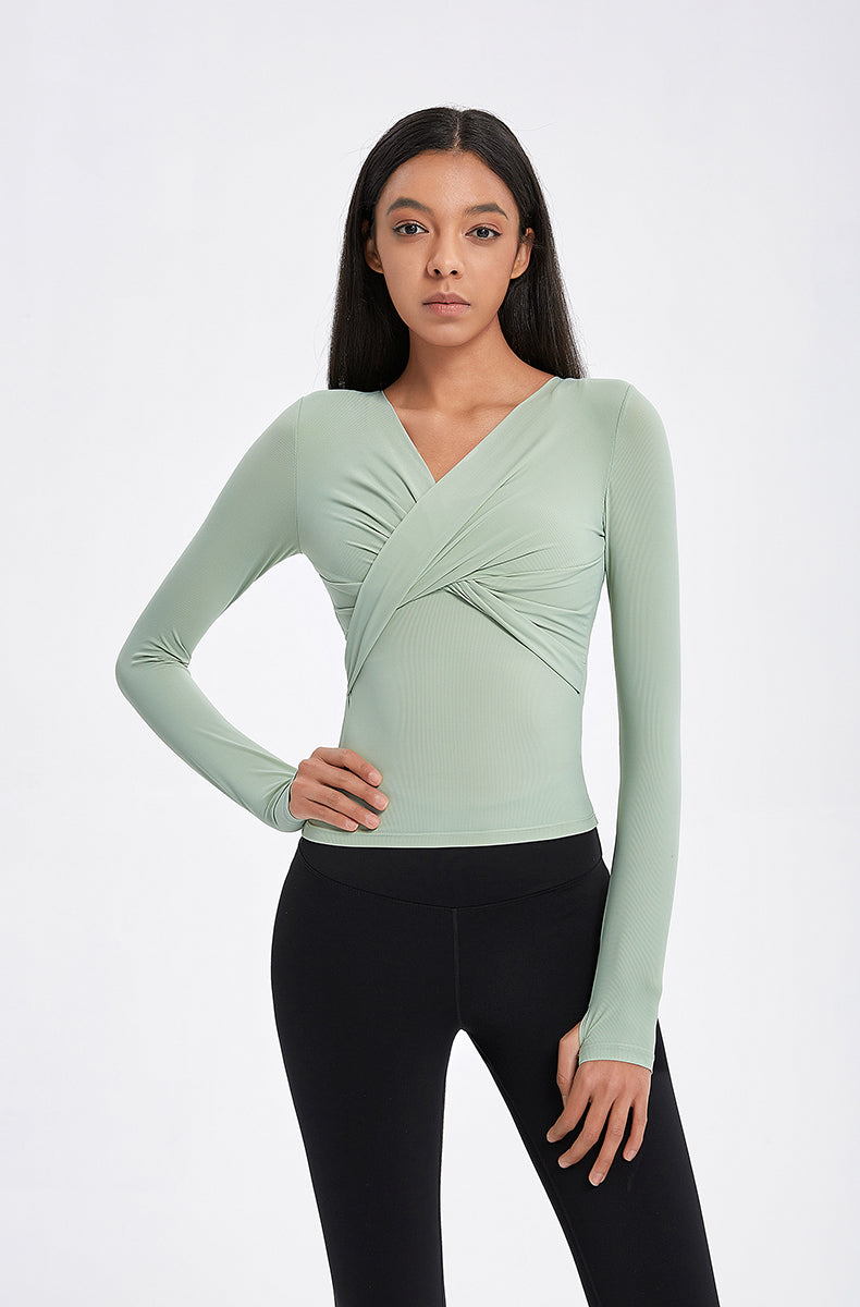 Cross Pleated Yoga Long Sleeves