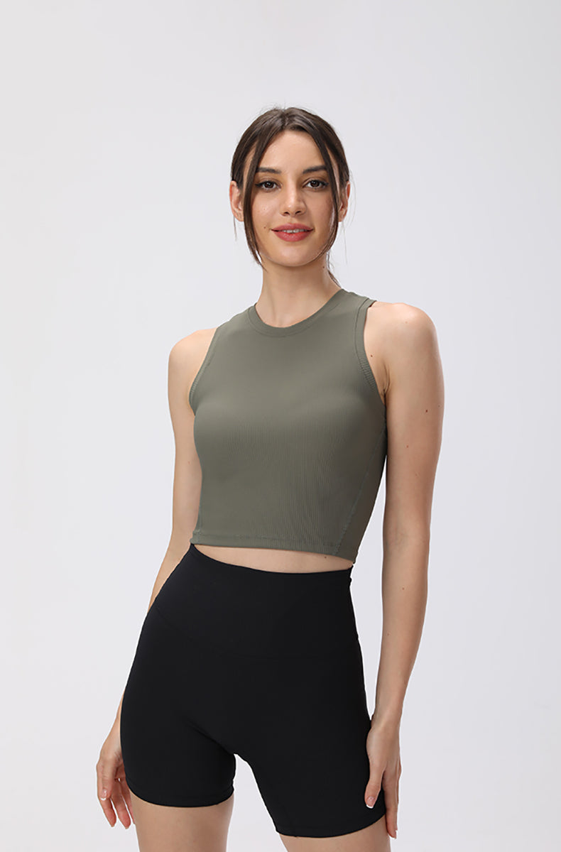 High Neck Rib Cropped Tanks