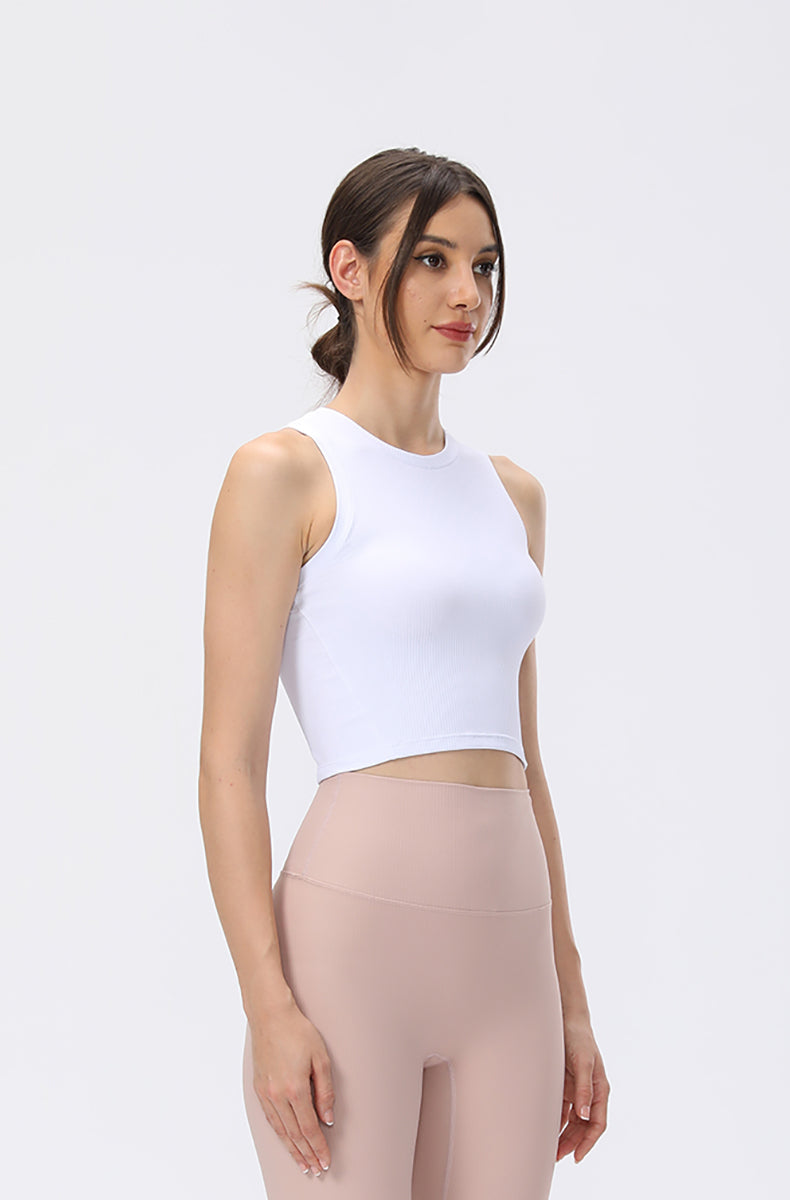 High Neck Rib Cropped Tanks