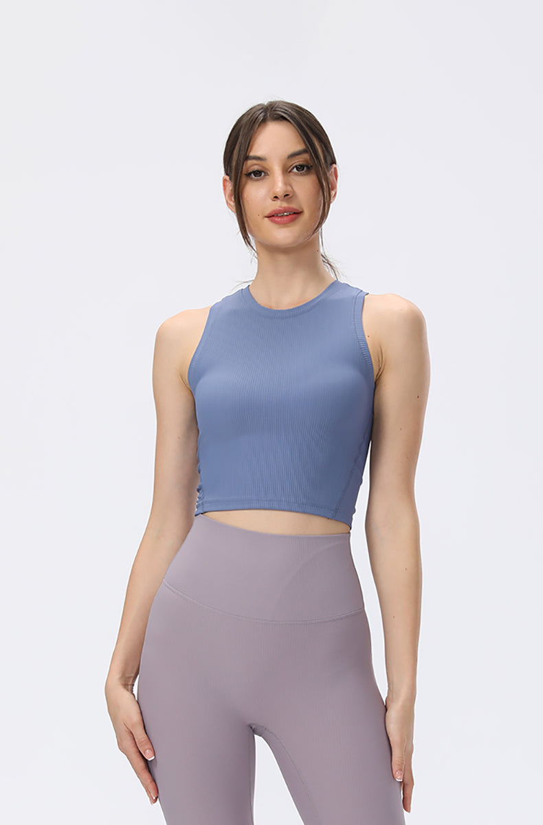 High Neck Rib Cropped Tanks