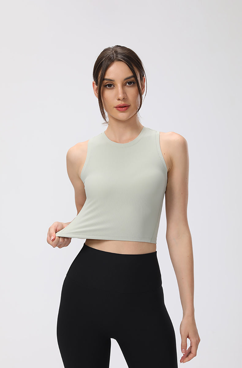 High Neck Rib Cropped Tanks