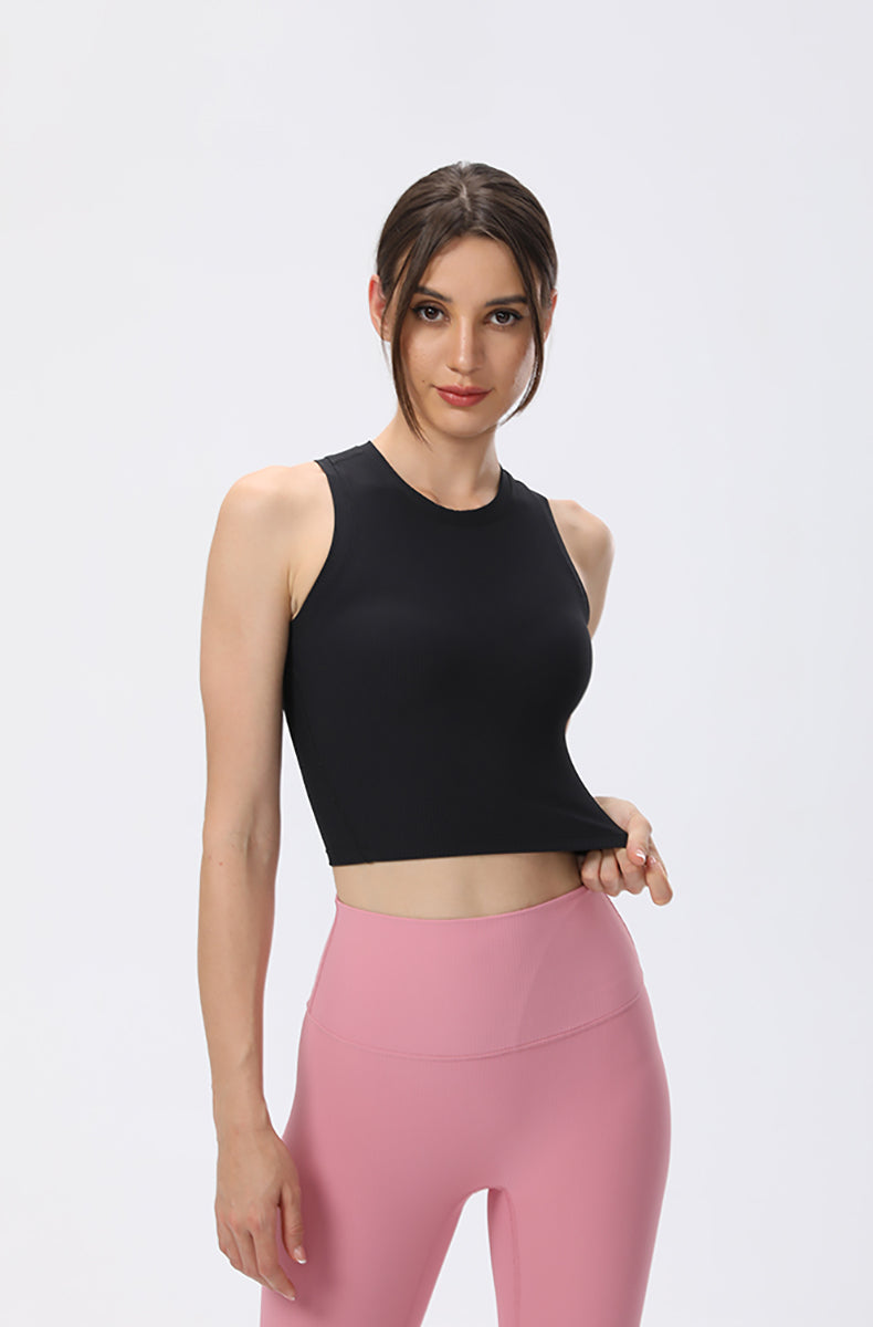 High Neck Rib Cropped Tanks