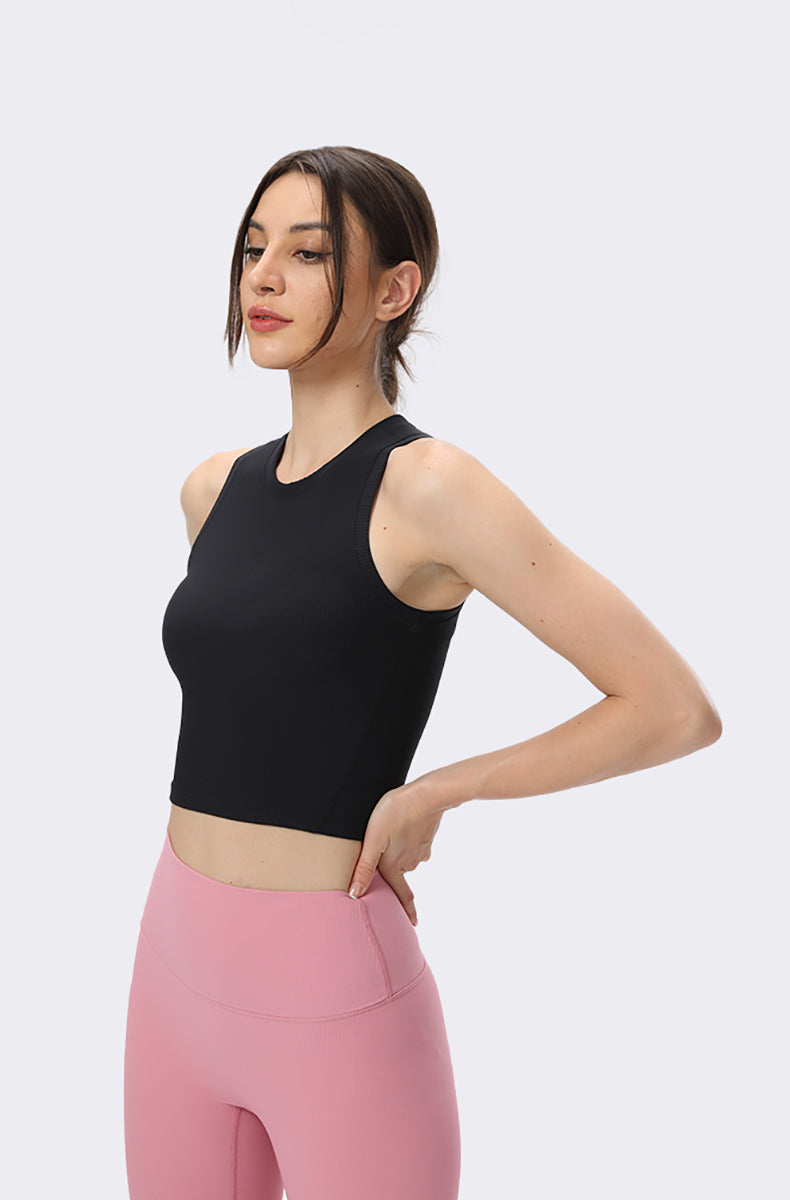 High Neck Rib Cropped Tanks