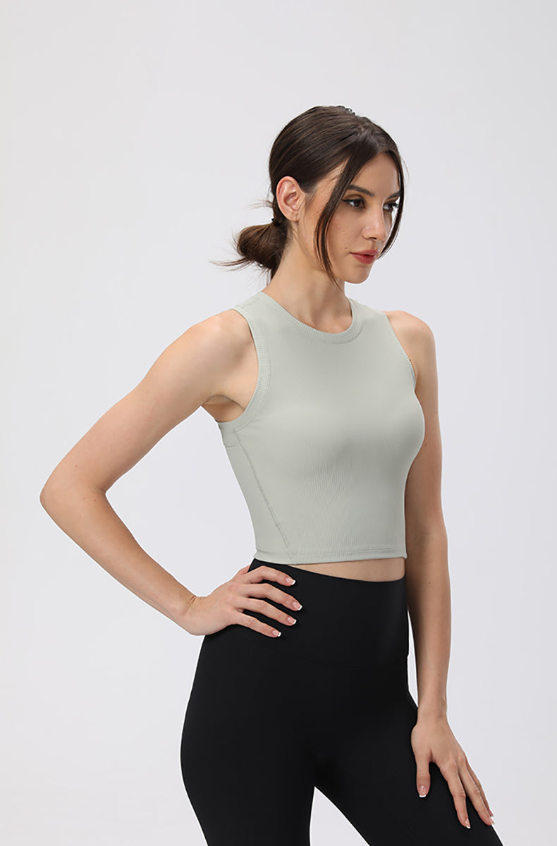 High Neck Rib Cropped Tanks